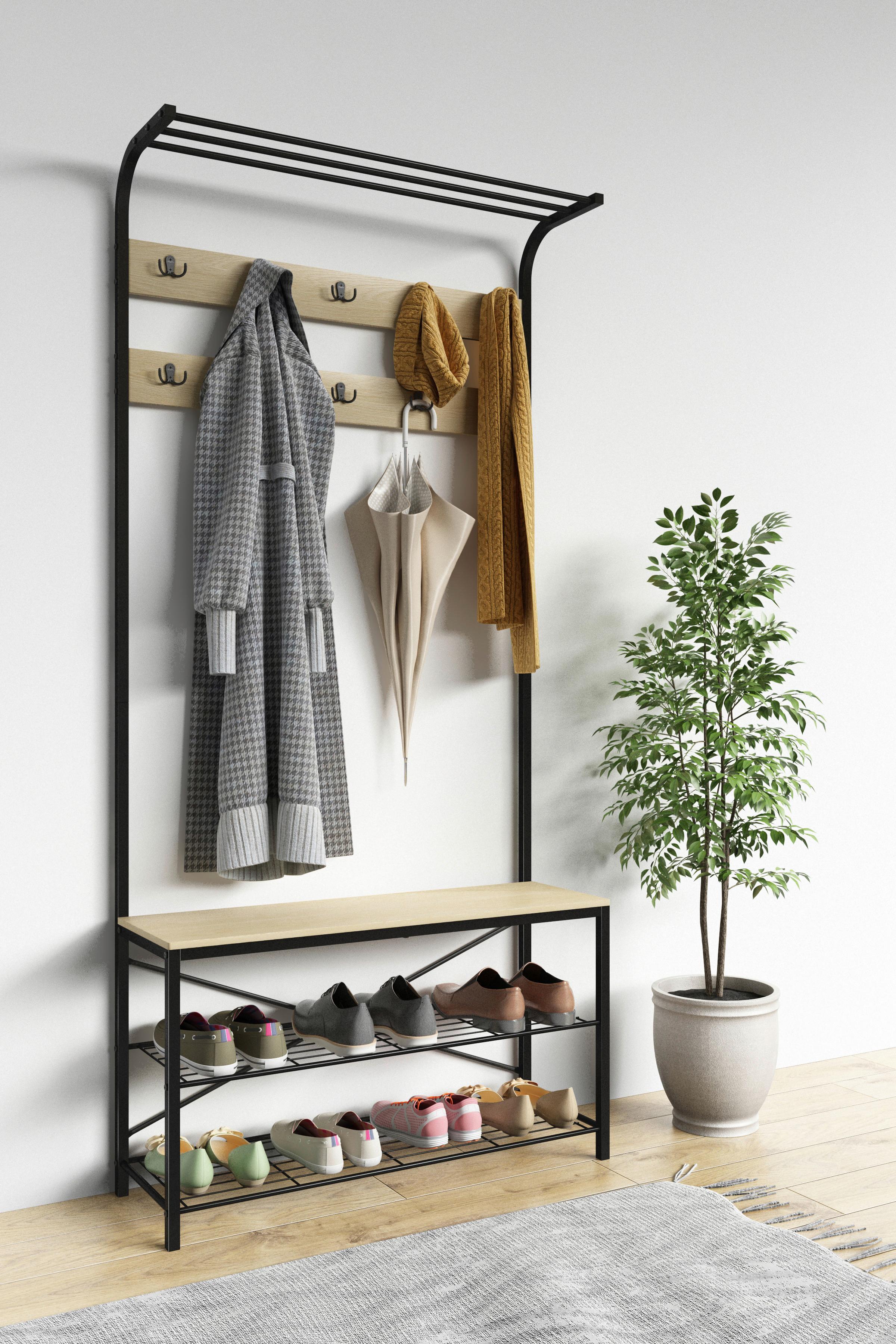 Garderobe Taliro Schwarz Honigeiche Dekor - Honigeiche/Schwarz, Design, Holzwerkstoff/Metall (90/190/30cm) - MID.YOU