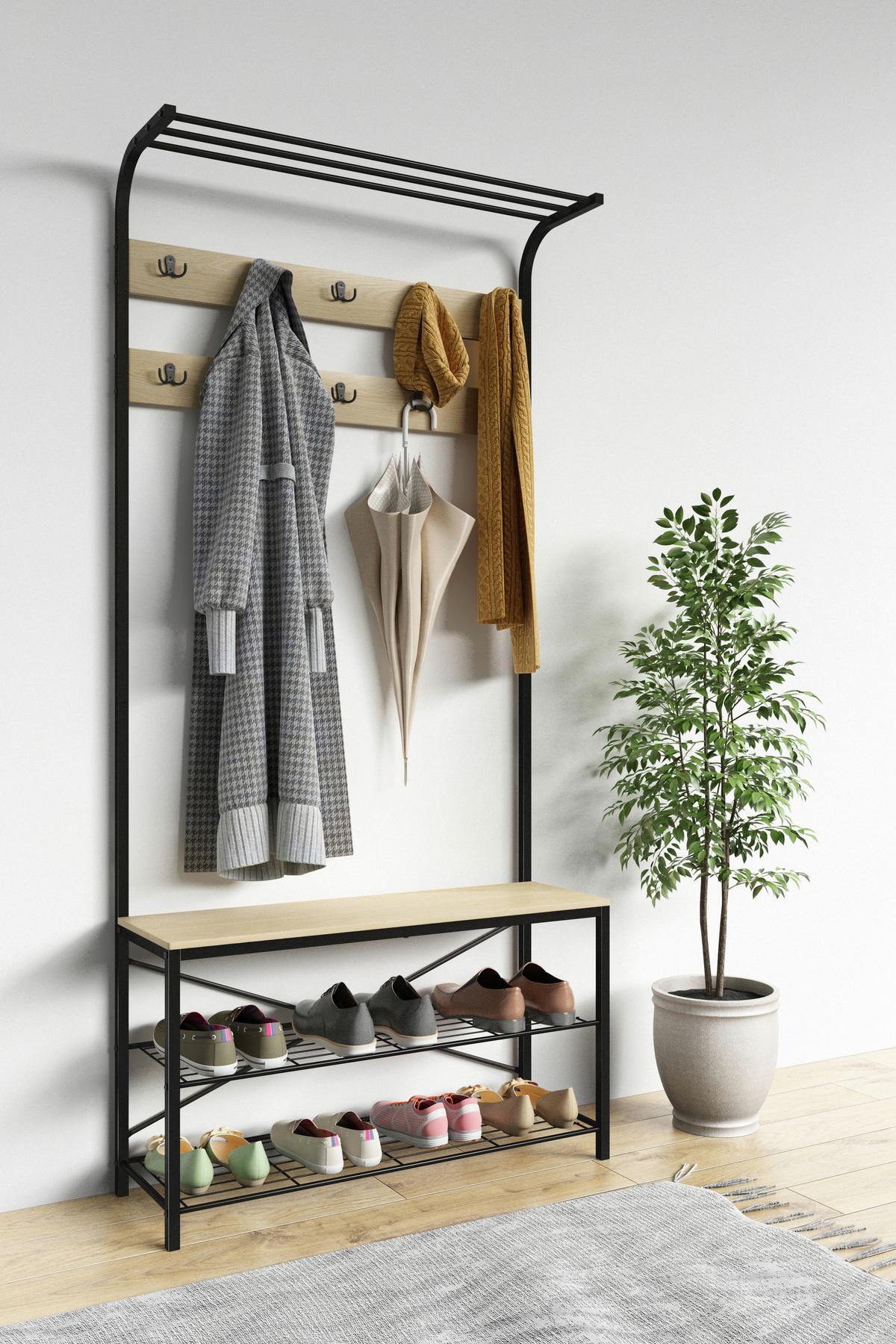 Garderobe Taliro Schwarz Honigeiche Dekor - Honigeiche/Schwarz, Design, Holzwerkstoff/Metall (90/190/30cm) - MID.YOU