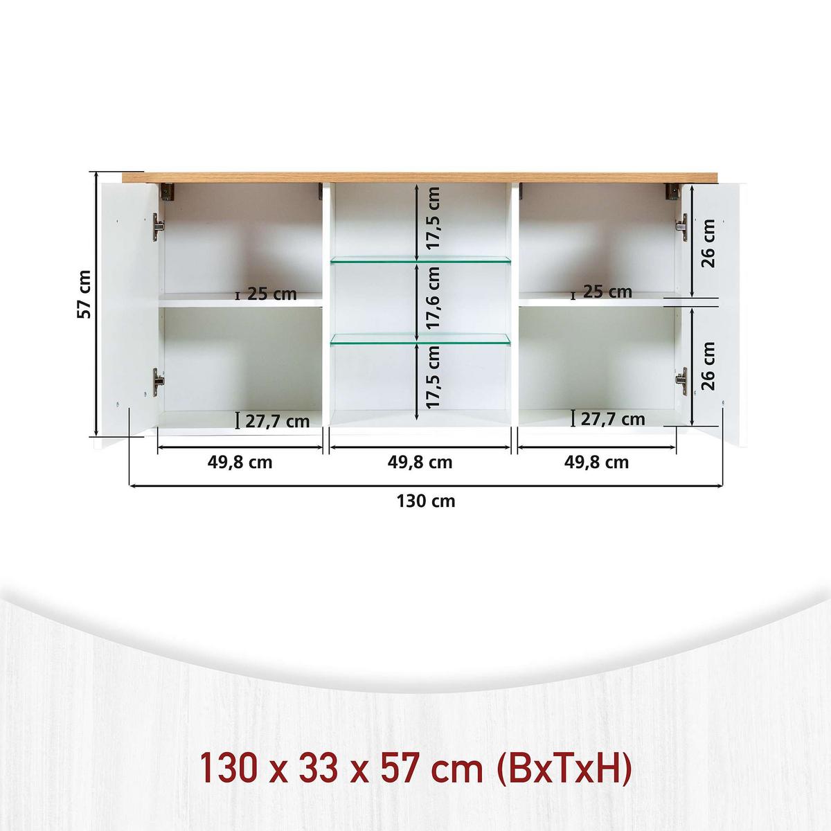 Závesná skrinka SAN SAN - biela/dub artisan, Romantik / Landhaus, kov/kompozitné drevo (130,3/57,5/33cm) - Mömax