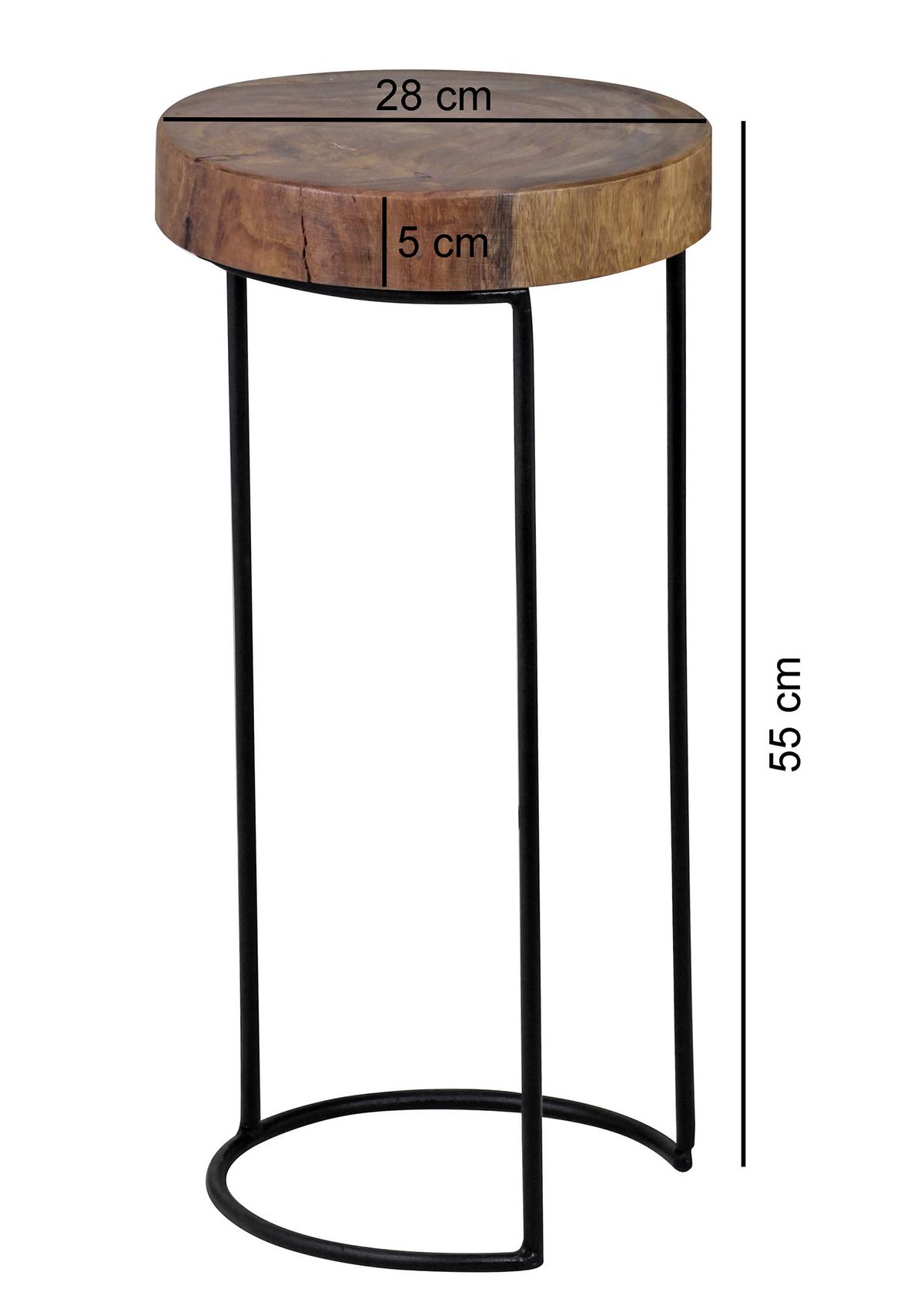 Příruční stolek Akola masiv - černá/barvy sheesham, Design, kov/dřevo (28/28/55cm) - MID.YOU