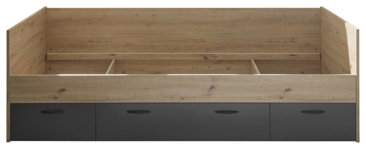 Bett Liam 90 cm Eiche Artisan, Lf: 90x200cm - Graphitfarben/Eiche Artisan, KONVENTIONELL, Holzwerkstoff (204/65/95cm)