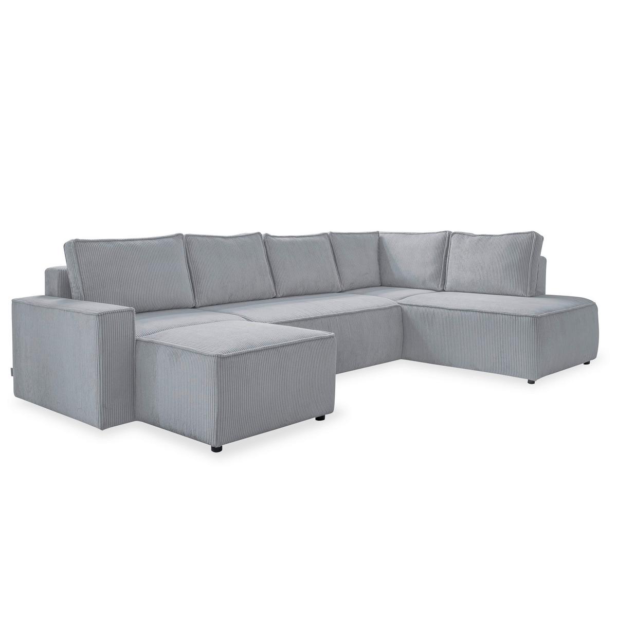 Rohová sedačka OLIVER, světle šedá, manšestr, pravá - černá/světle šedá, Design, textil/plast (156/322/194cm) - MID.YOU