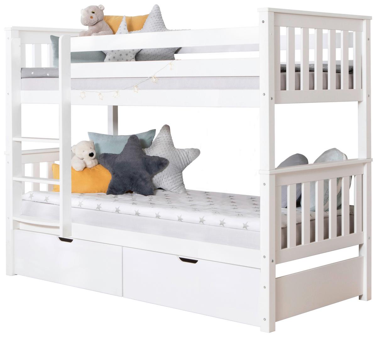 Etagenbett Sammy Weiß Kiefer Massiv 90 Cm M. Schubladen - Weiß, MODERN, Holz (90/200cm) - MID.YOU