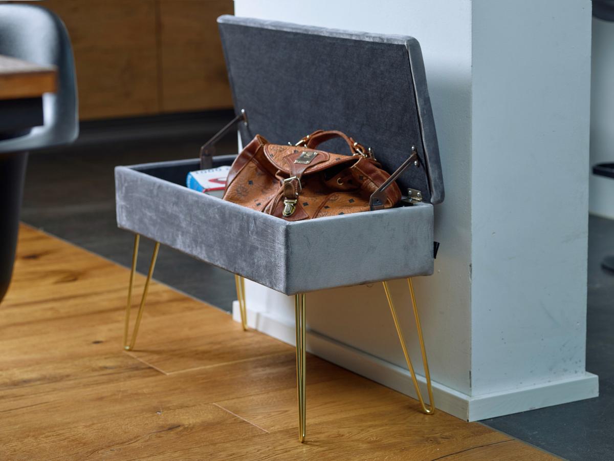 Hockerbank Scarlett Vlies Grau H: 42 cm inkl. Stauraum - Goldfarben/Grau, Design, Textil (75/42/30cm) - Echtwerk