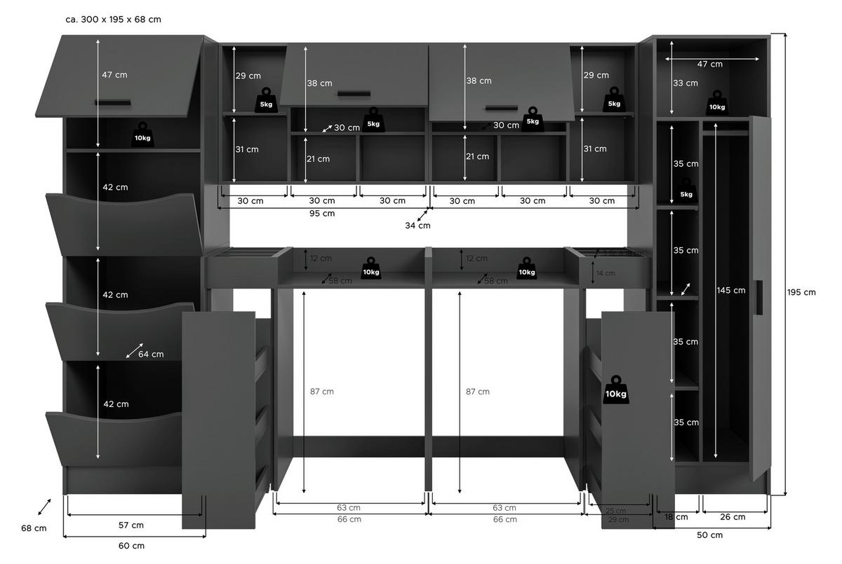Prádelna Free Antracit - antracitová, Basics, kompozitní dřevo (300/195/68cm) - MID.YOU