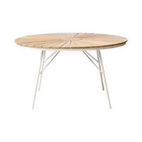 Gartentisch Ellen Metall/Holz Ø/H: 130x74 cm - Weiß Hochglanz/Teakfarben, Natur, Holz/Metall (130/130/74cm) - Gardenson