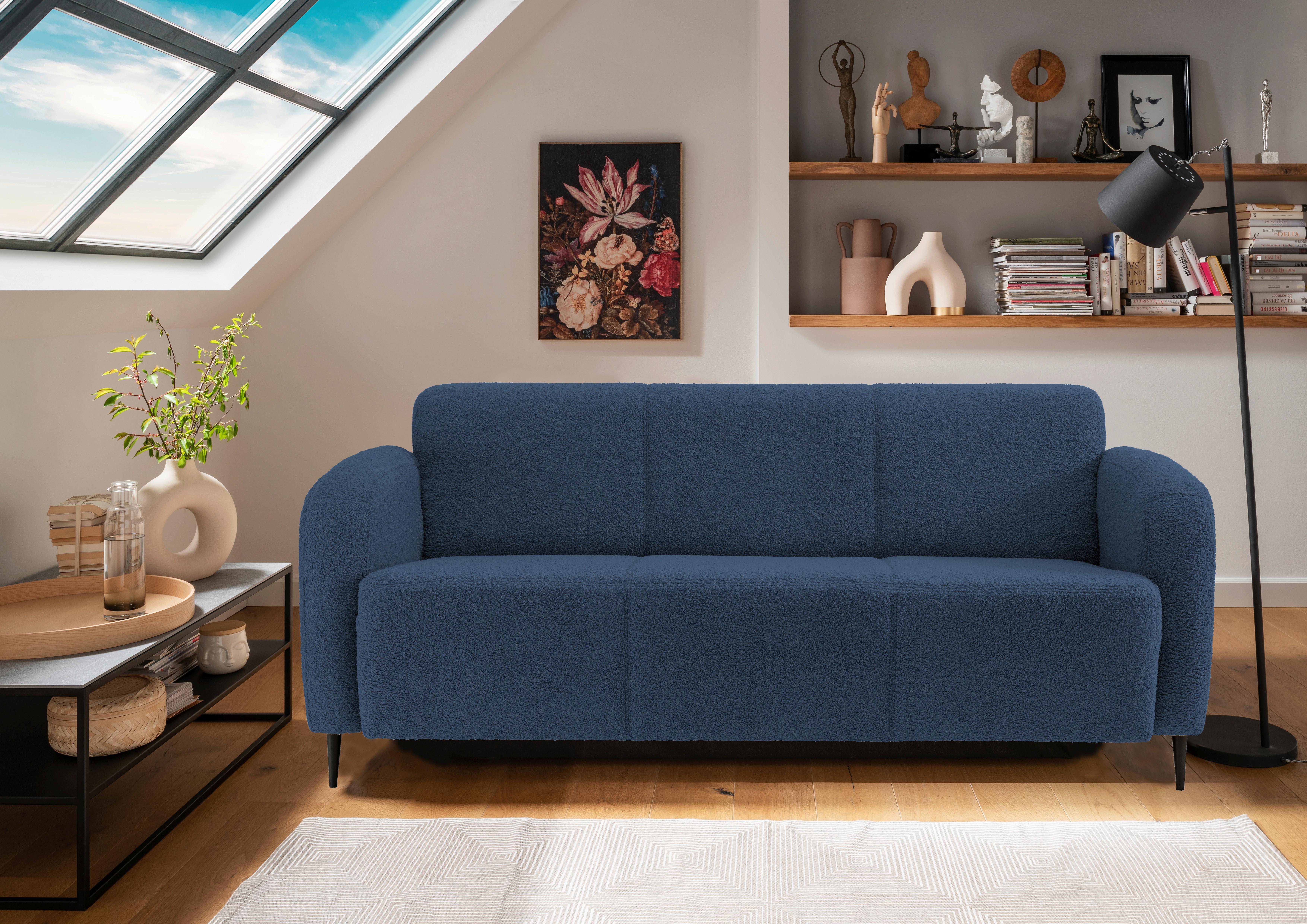 3-Sitzer-Sofa Marone Blau Teddystoff - Blau/Schwarz, MODERN, Textil (180/76/90cm) - Livetastic