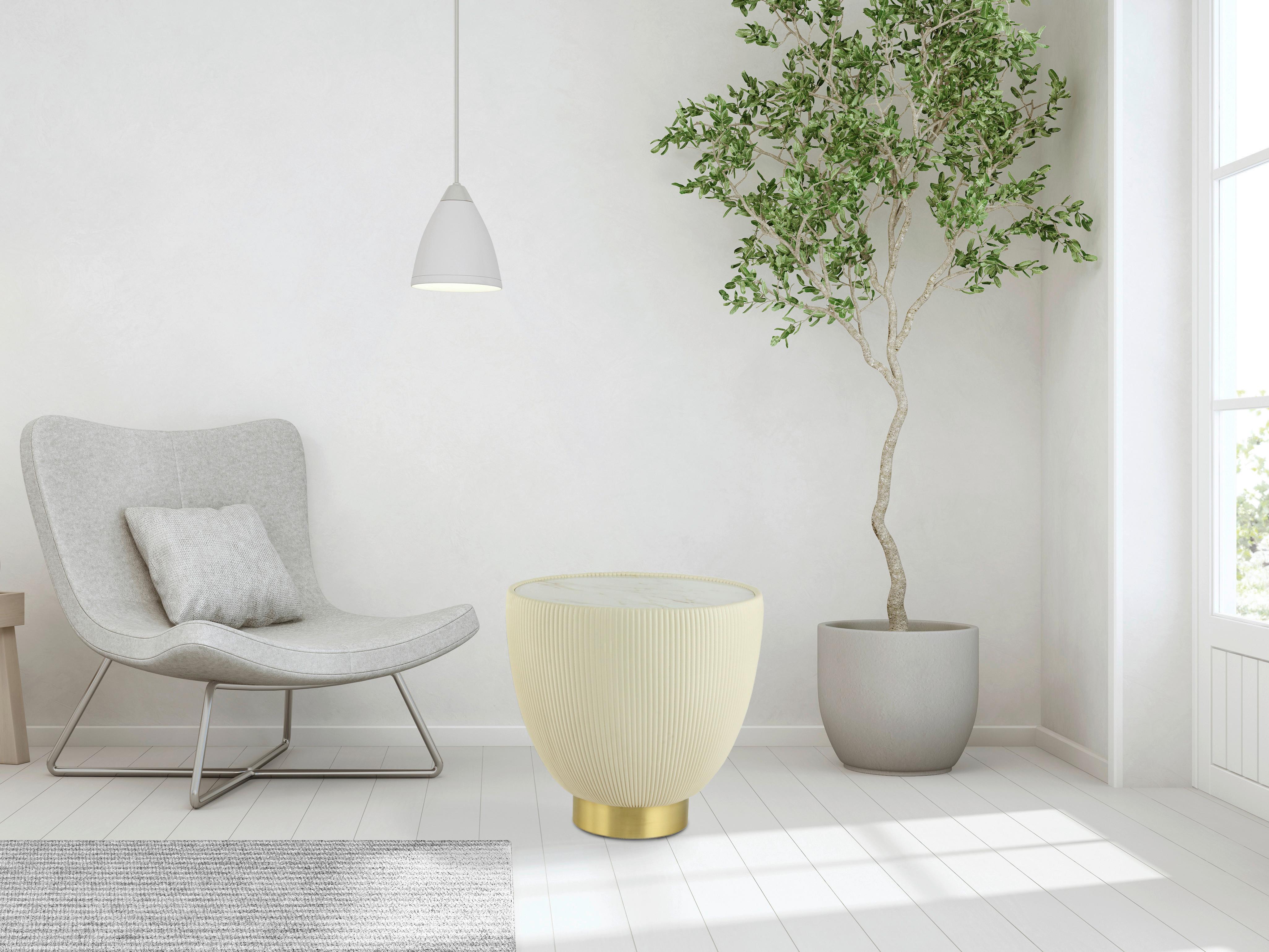Beistelltisch Jokai 125 Creme B: 47 Cm - Goldfarben/Creme, Design, Textil/Stein (47/45cm) - Kayoom