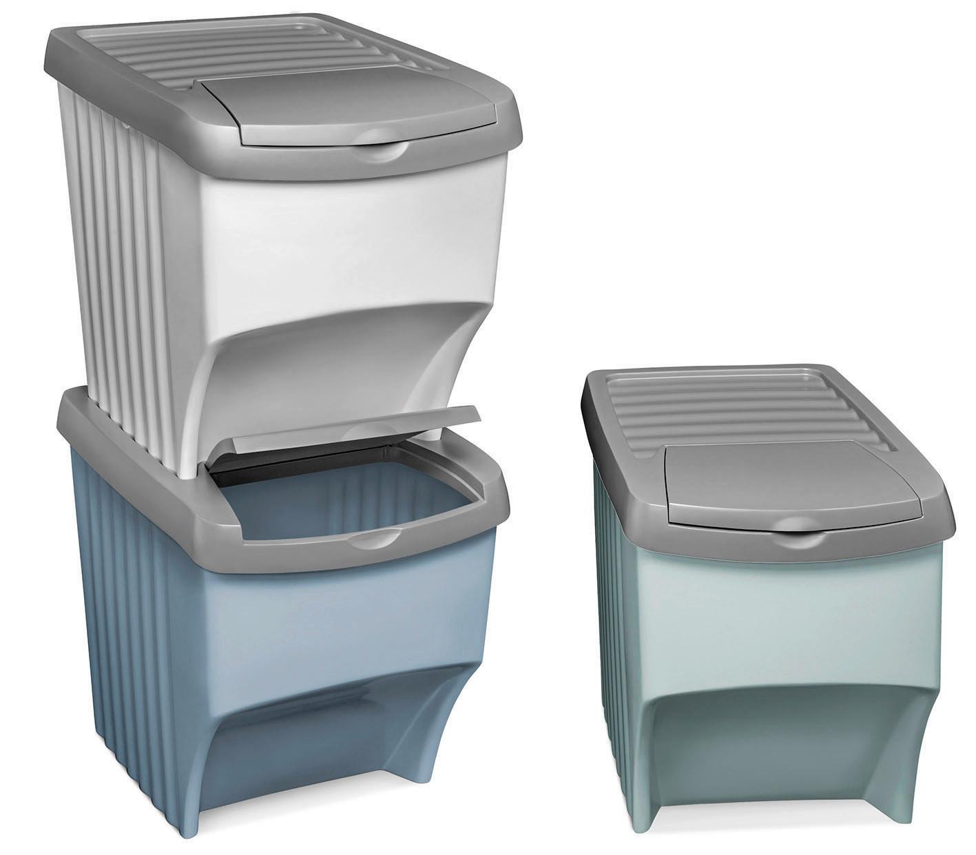 Abfalleimerset 3-Teilig Je 21l Grau/Blau/Türkis B: 29 cm - Türkis/Blau, Basics, Kunststoff (39/29/98cm)