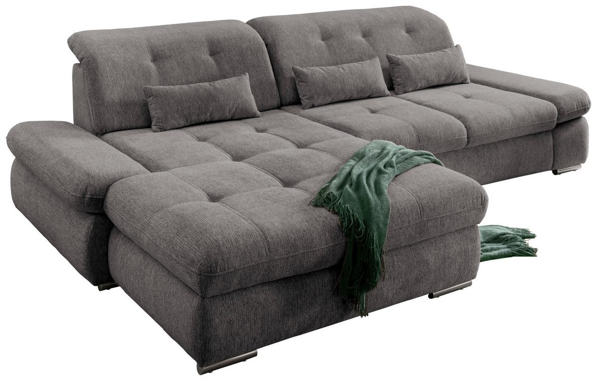 Ecksofa mit Schlaffunktion Dalida Braun/Grau Chenille - Chromfarben/Graubraun, Design, Textil (196/300cm) - Livetastic