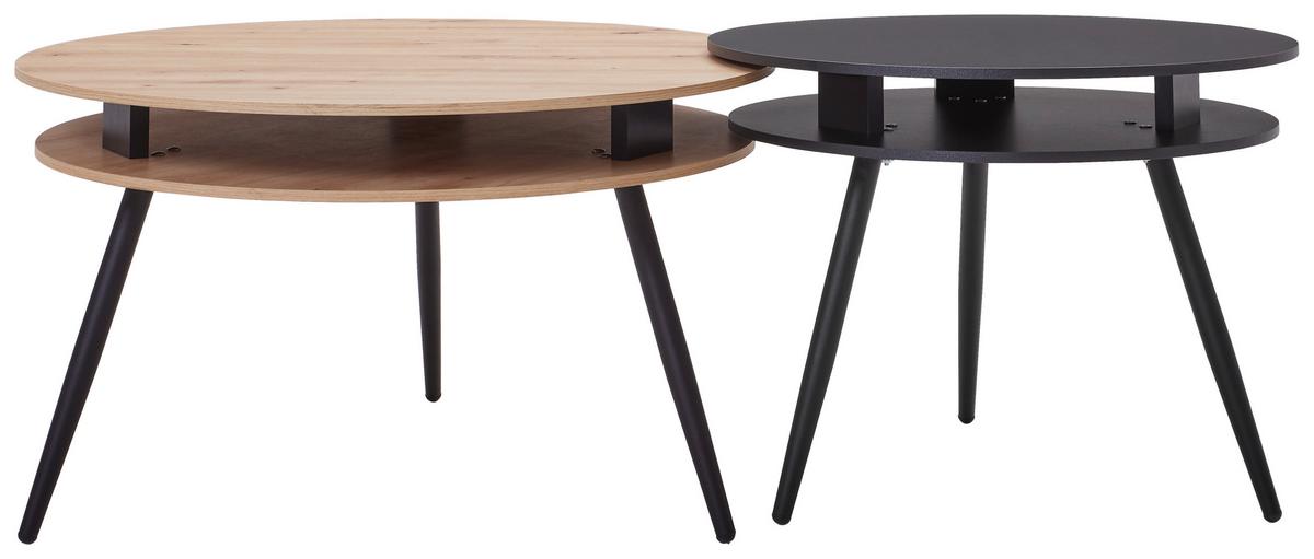 Couchtisch Rund 2er-Set Madrigal - Wildeiche/Schwarz, Basics, Holzwerkstoff (90/90/51cm) - P & B
