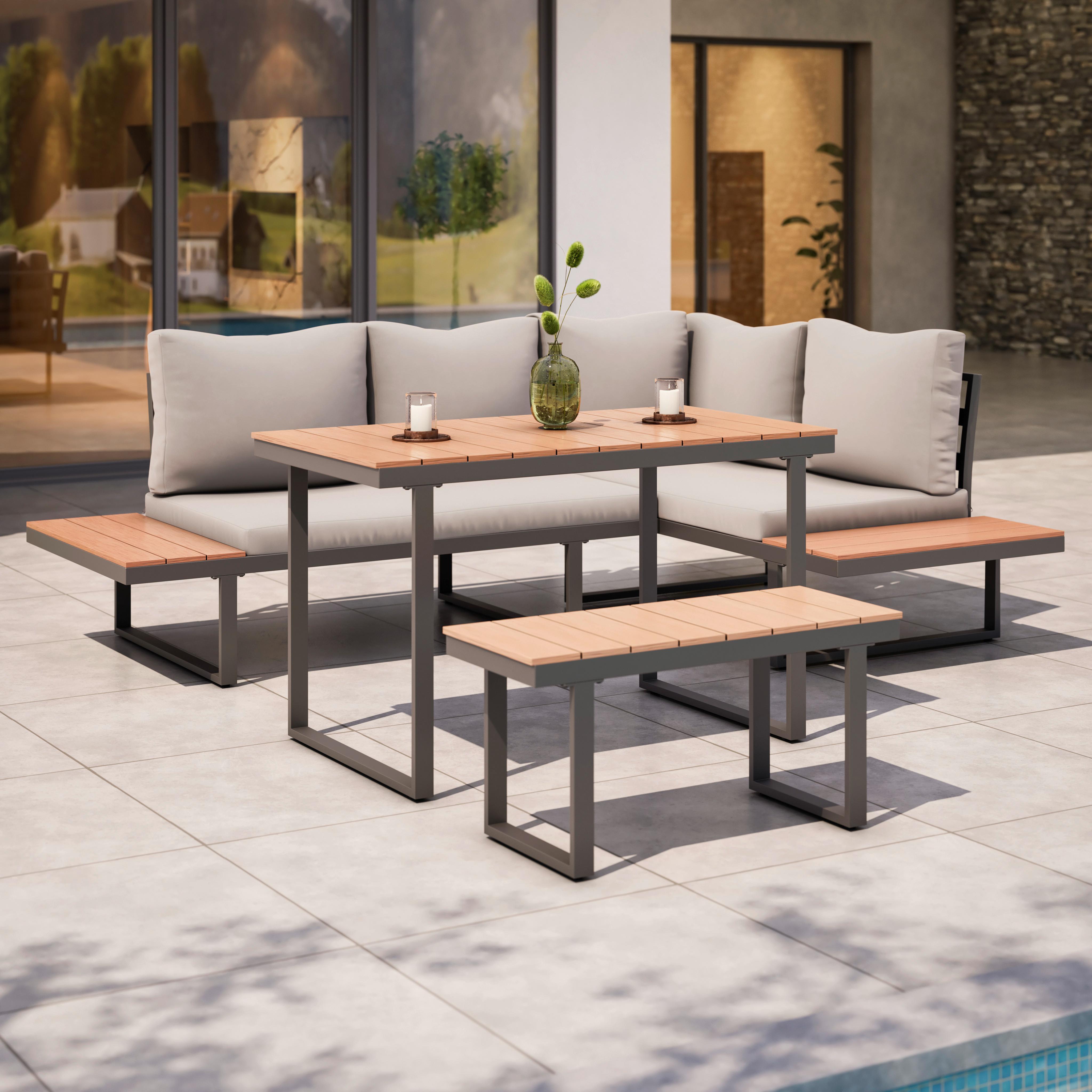 Loungegarnitur 4-tlg Aarhus Metall/holz Mit Kissen - Schwarz/Naturfarben, MODERN, Kunststoff/Textil (146/216cm) - Beldano