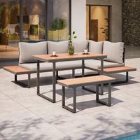 Loungegarnitur 4-Tlg Aarhus Metall/Holz mit Kissen - Schwarz/Naturfarben, MODERN, Kunststoff/Textil (146/216cm) - Beldano