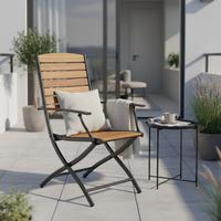 Gartenklappsessel-set Santorin - Graphitfarben/Naturfarben, MODERN, Holz/Metall (55/97/61cm) - Gardenson