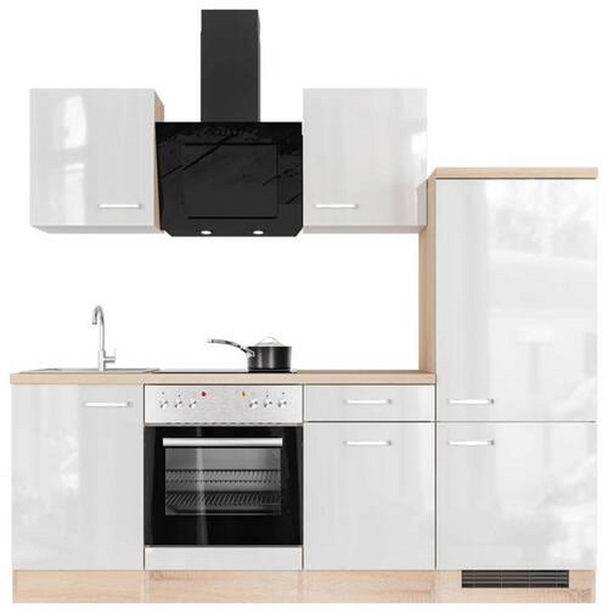 Küchenblock Valero G-220-1706-005 - Weiß Hochglanz/Sonoma Eiche, MODERN, Holzwerkstoff (220cm) - FlexWell