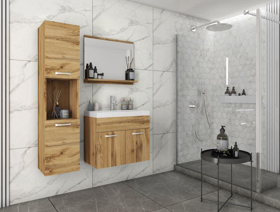 Koupelna 4-dílna, dekor dub Wotan - bílá/dub wotan, Lifestyle, kov/kompozitní dřevo (90cm) - P & B