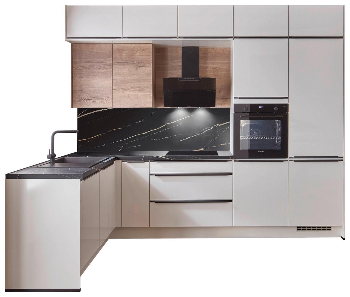 Eckküche Florenz/singapur - Weiß Hochglanz/Eichefarben, Basics, Holzwerkstoff (187/307cm) - Vertico