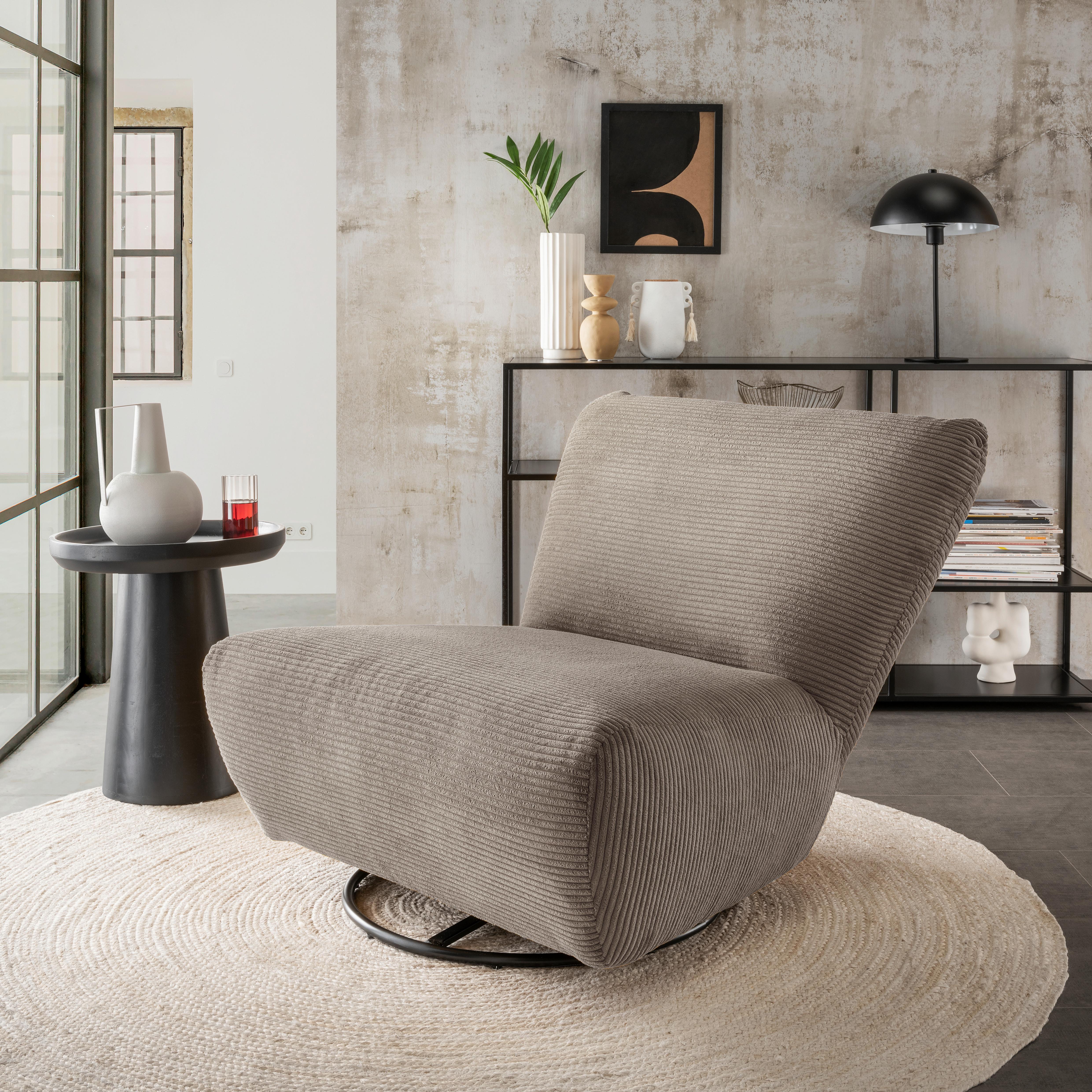 XXL-Sessel Cremallo Graubraun Wippfunktion, drehbar, B: 95cm - Graubraun/Schwarz, Trend, Textil (95/77/94cm) - Livetastic