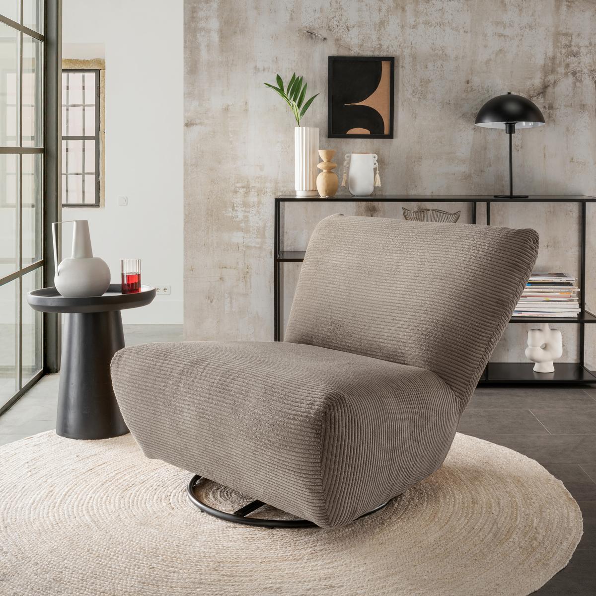 Xxl-sessel Cremallo Graubraun Wippfunktion, Drehbar, B: 95cm - Graubraun/Schwarz, Trend, Textil (95/77/94cm) - Livetastic