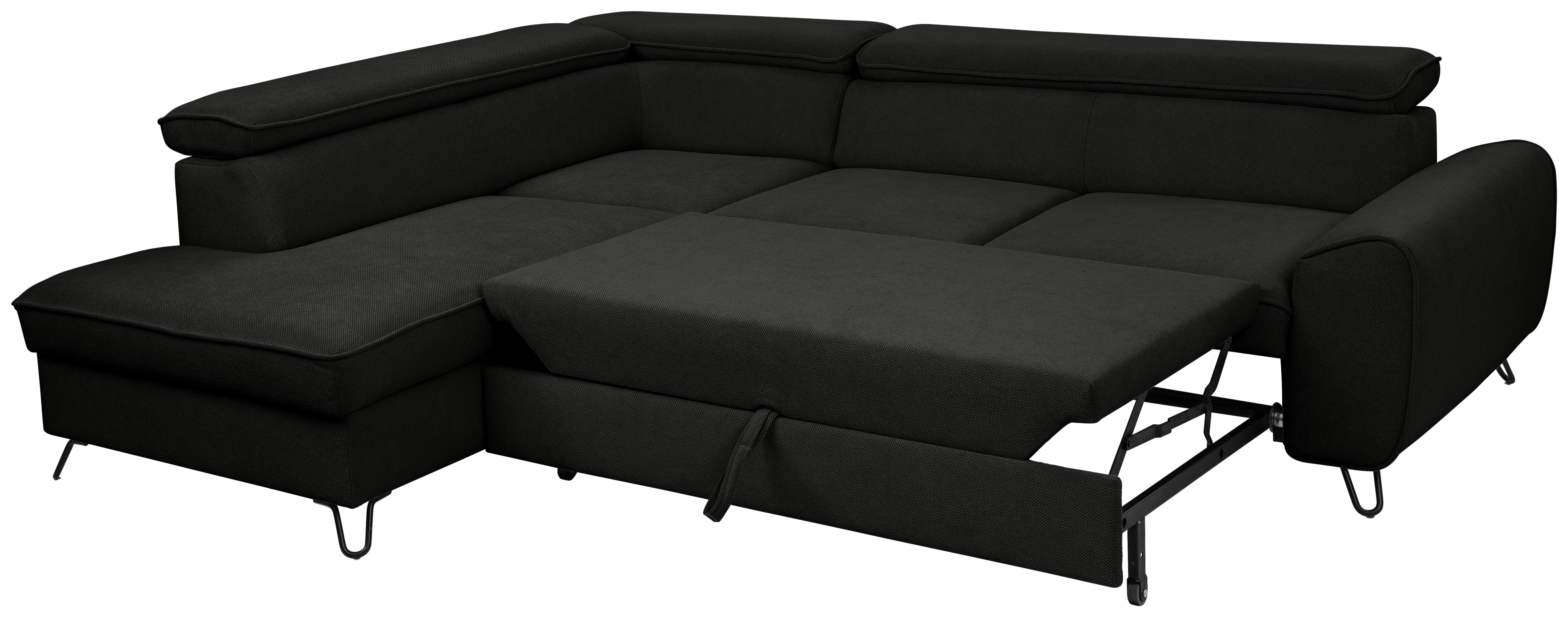 Rohová sedačka IDYLLA, levá černá,úl.prostor,lůžko - černá, Design, kov/textil (200/250cm)