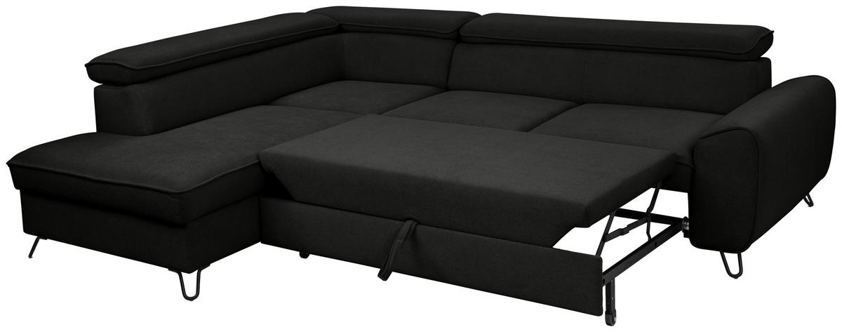 Rohová sedačka IDYLLA, levá černá,úl.prostor,lůžko - černá, Design, kov/textil (200/250cm)