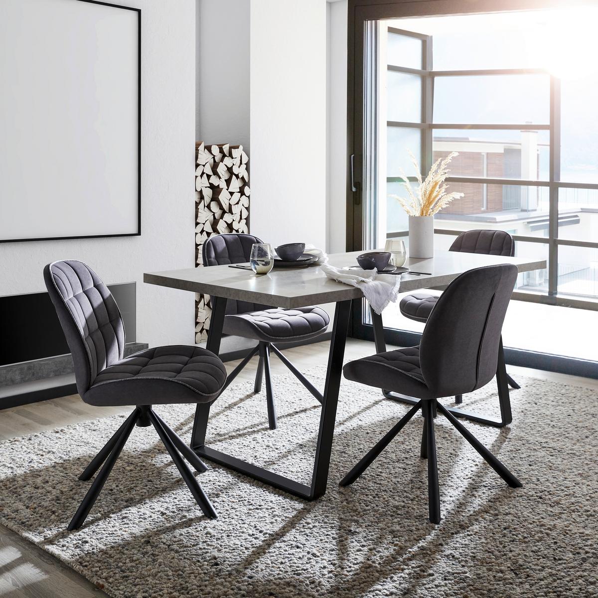 Stuhl Solo Drehbar Samt Grau, B: 47,5cm - Dunkelgrau/Schwarz, KONVENTIONELL, Holz/Textil (47,5/62/85,5cm) - Livetastic