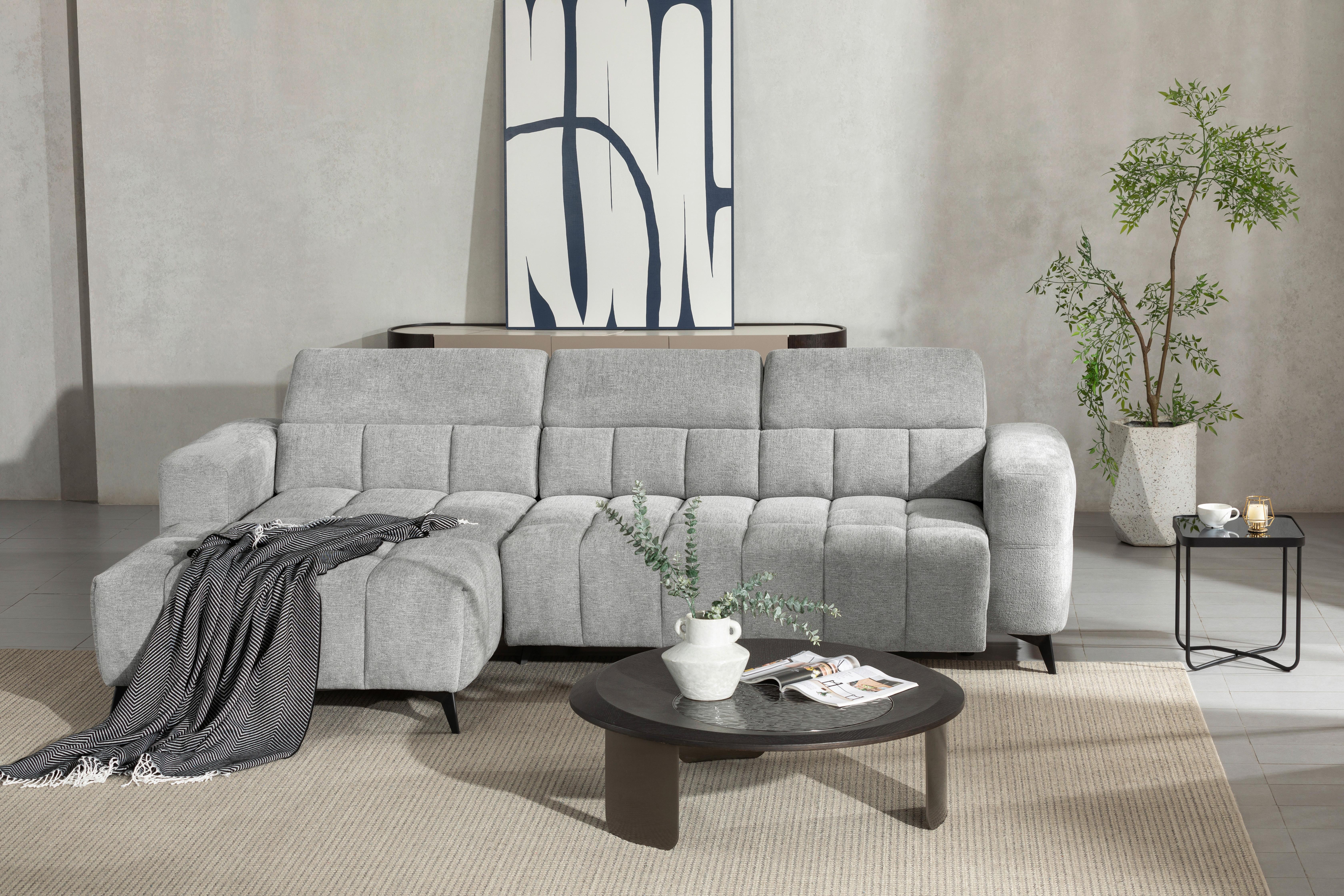 Sedací souprava MELBOURNE, levá, šedá - šedá/černá, Moderní, kov/dřevo (182/285cm) - Based