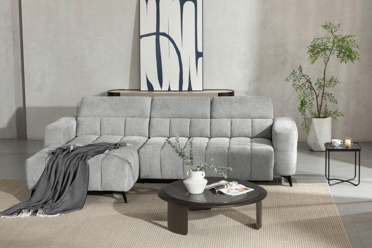 Sedací souprava MELBOURNE, levá, šedá - šedá/černá, Moderní, kov/dřevo (182/285cm) - Based