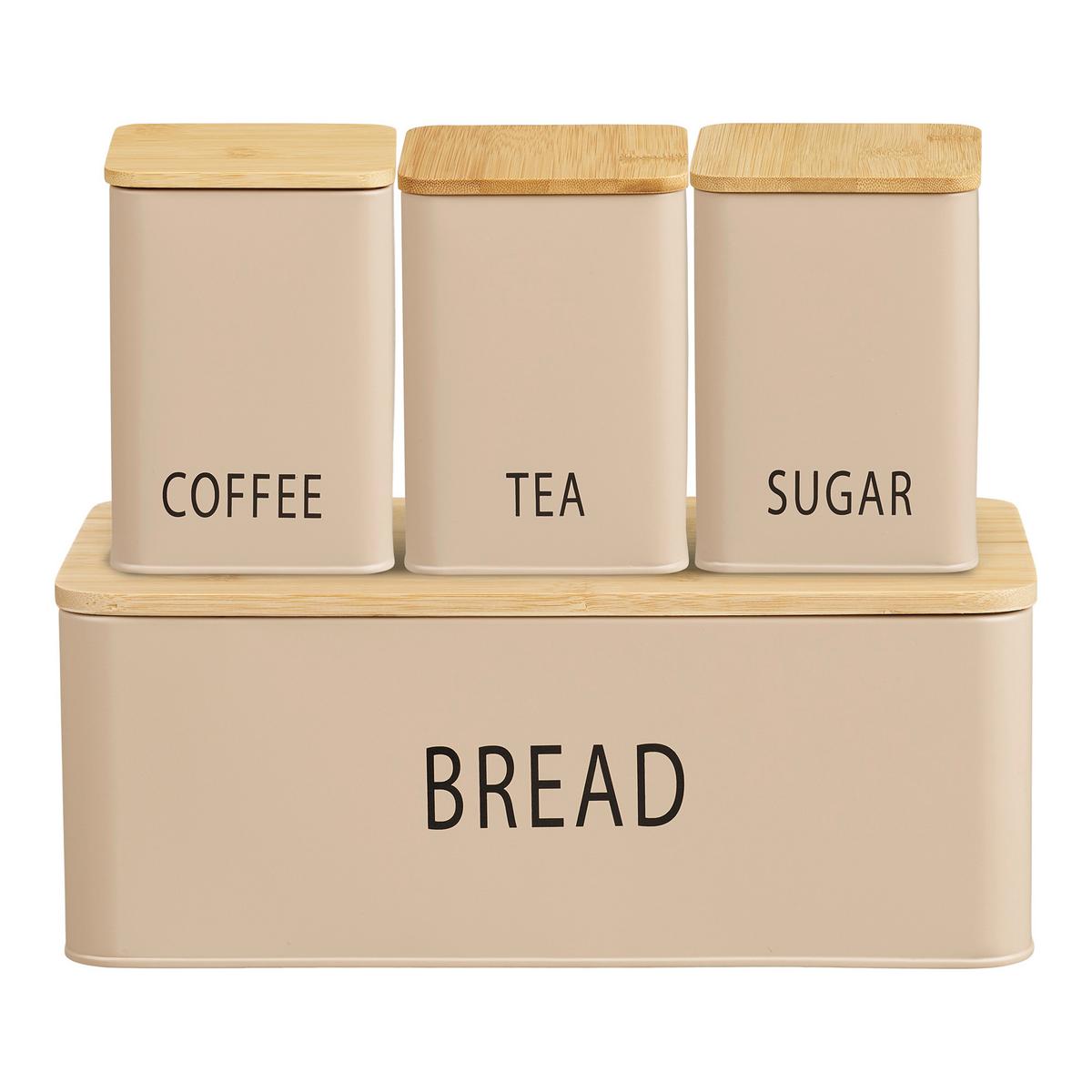 Vorratsdosenset Beige Tula Bread Box 4 -Teilig. - Beige/Naturfarben, Basics, Holz/Metall