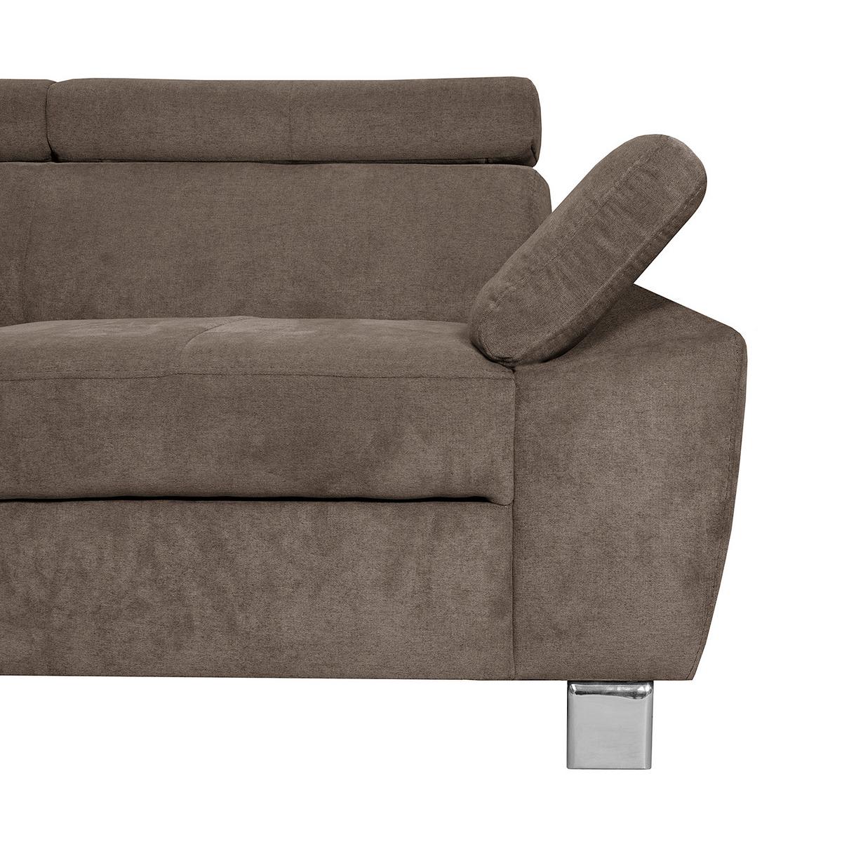 Ecksofa Lugano Mikrofaser Dunkelbraun 208x248 - Chromfarben/Dunkelbraun, Design, Textil (208/248cm) - Livetastic
