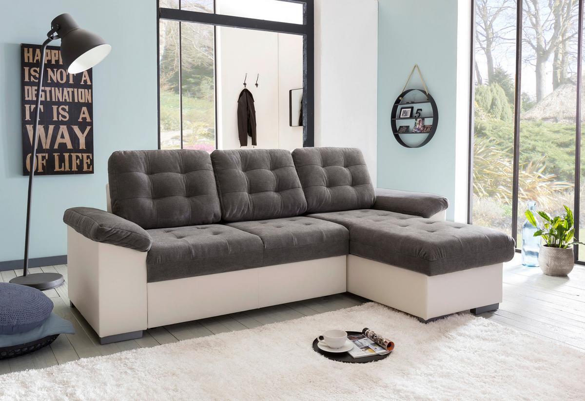 Eckschlafsofa Australia Creme/dunkelgrau S: 232x148 Cm - Dunkelgrau/Creme, MODERN, Textil (232/148cm) - MID.YOU