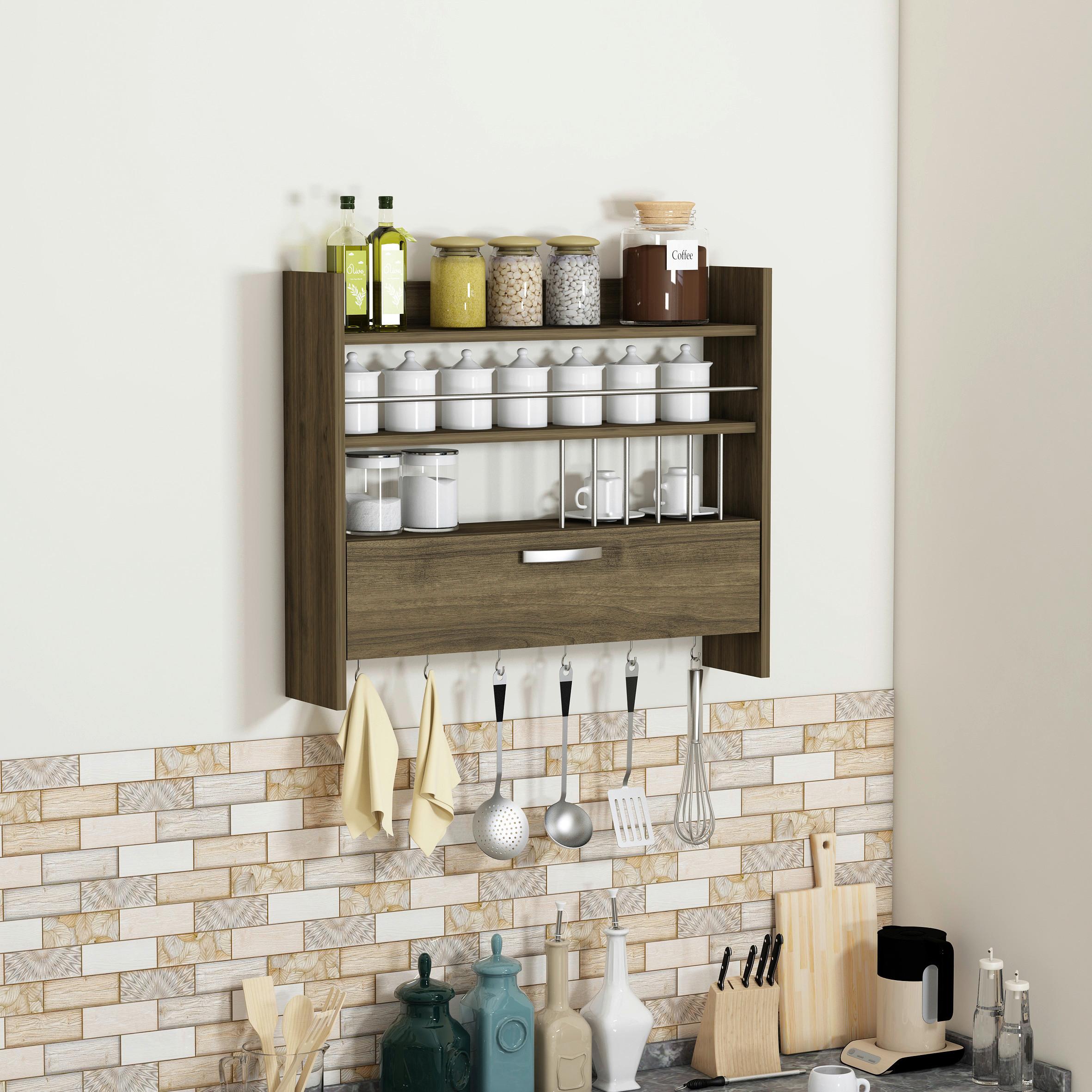 Gewürzregal Wallnussfarben B: 85cm - Walnussfarben, Design, Holzwerkstoff (85/72/19,6cm) - MID.YOU