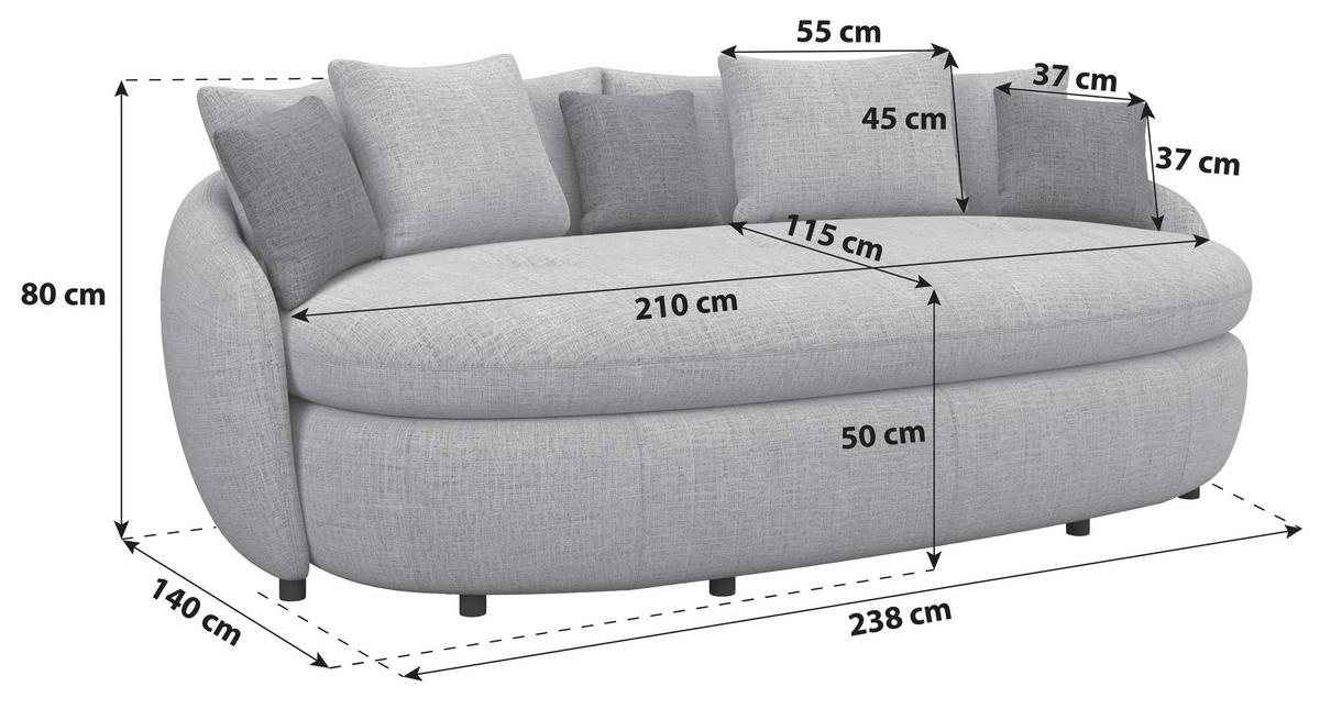 MEGA pohovka ARUBA 2, strieborná/antracitová ženilka - čierna/svetlosivá, Trend, textil/plast (238/80/140cm) - Luca Bessoni