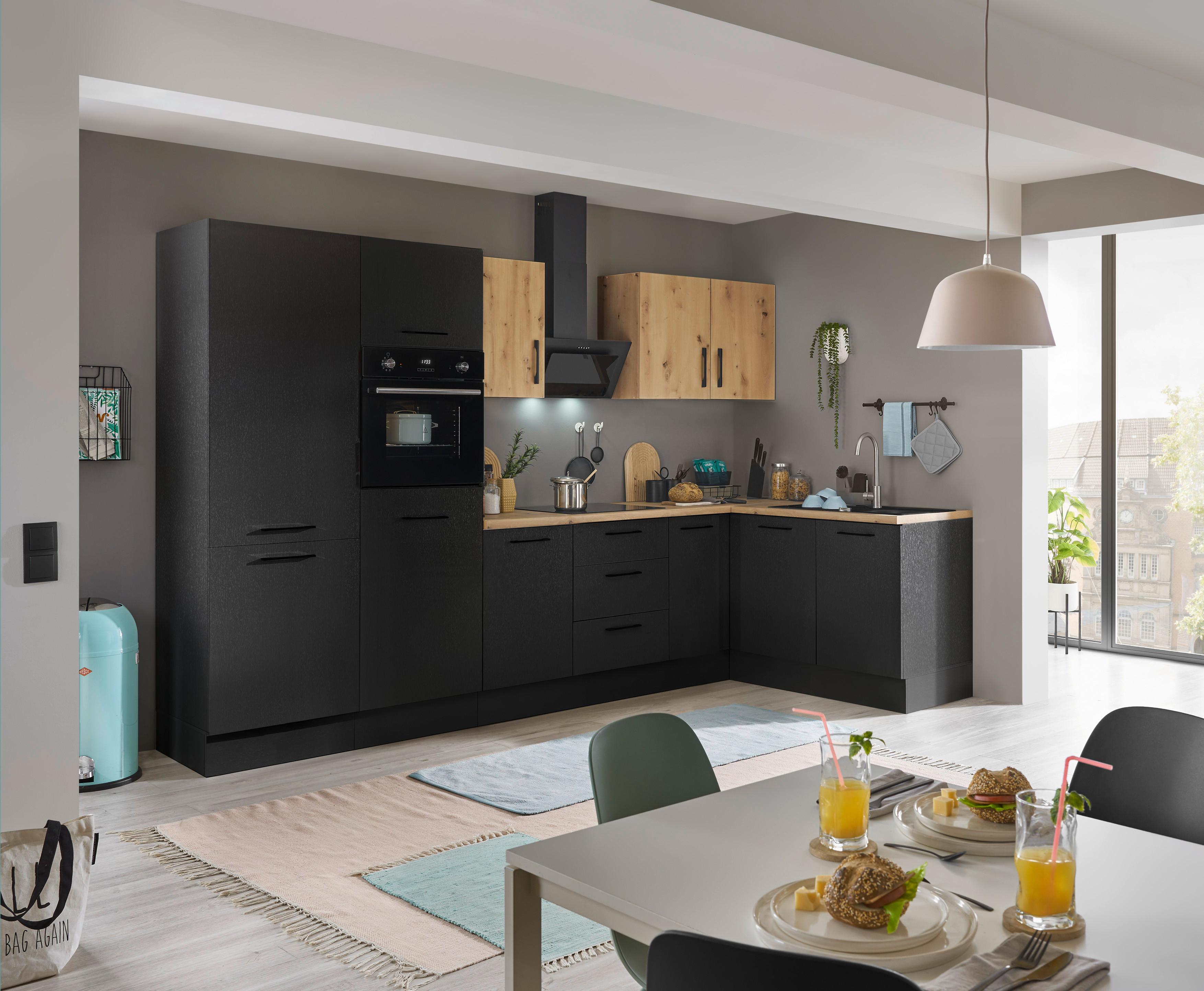 Eckküche Turin Schwarz/eiche Dekor 330x165 Cm - Schwarz/Eiche Artisan, Basics, Holzwerkstoff (330/165cm) - MID.YOU