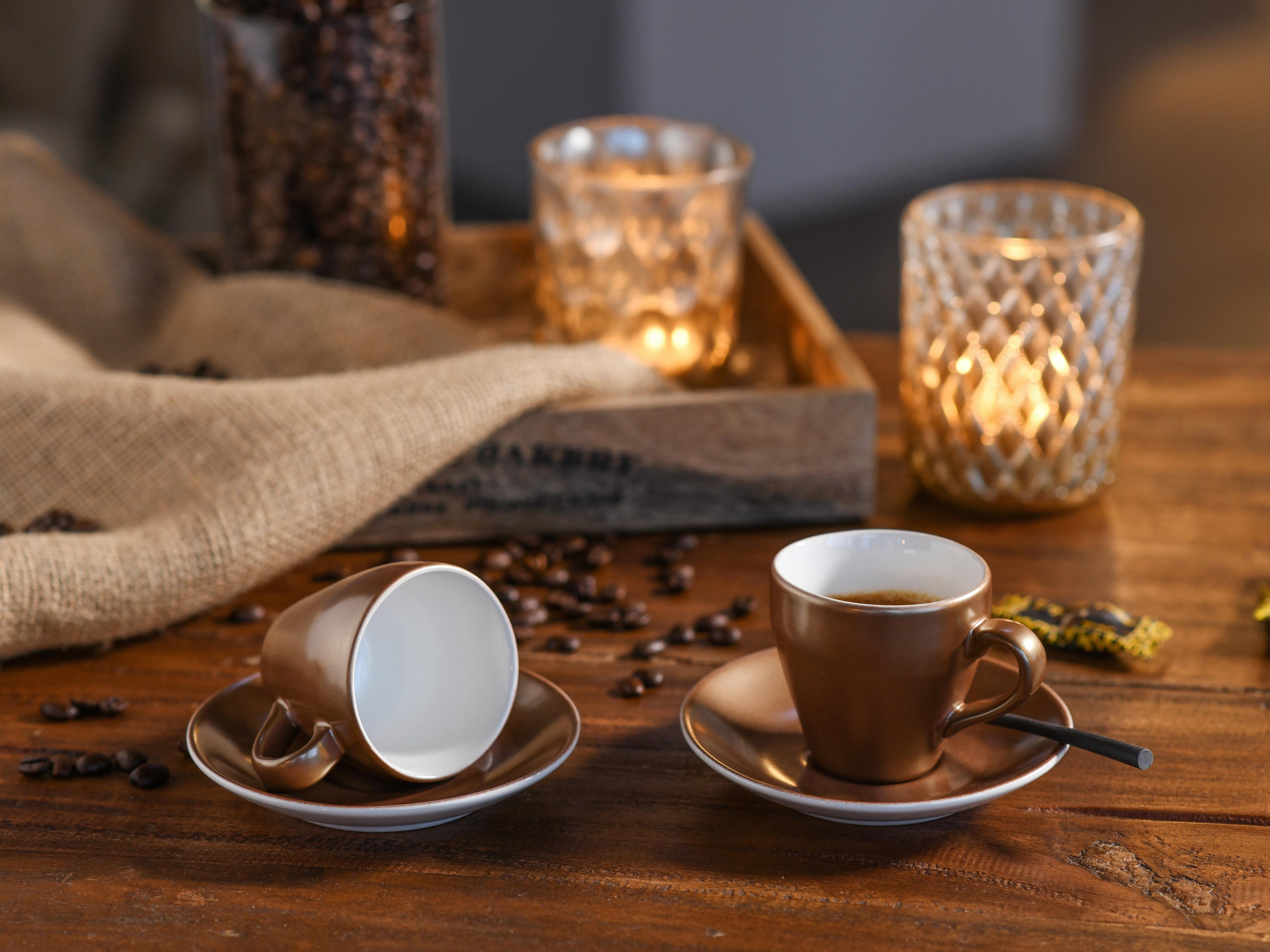 Espressotasse mit Untertasse Golden Days Weiß, Goldfarben - Goldfarben/Weiß, Basics, Keramik - Creatable