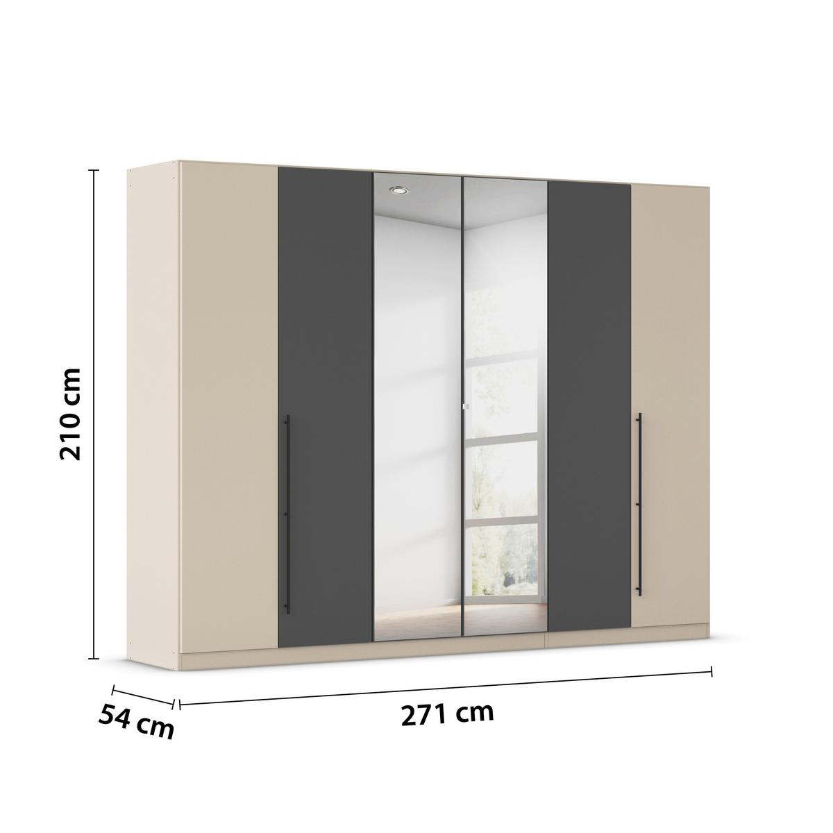 Kleiderschrank Safari mit Spiegel B: 271 cm - Champagner/Grau, KONVENTIONELL, Holzwerkstoff (271/210/54cm)