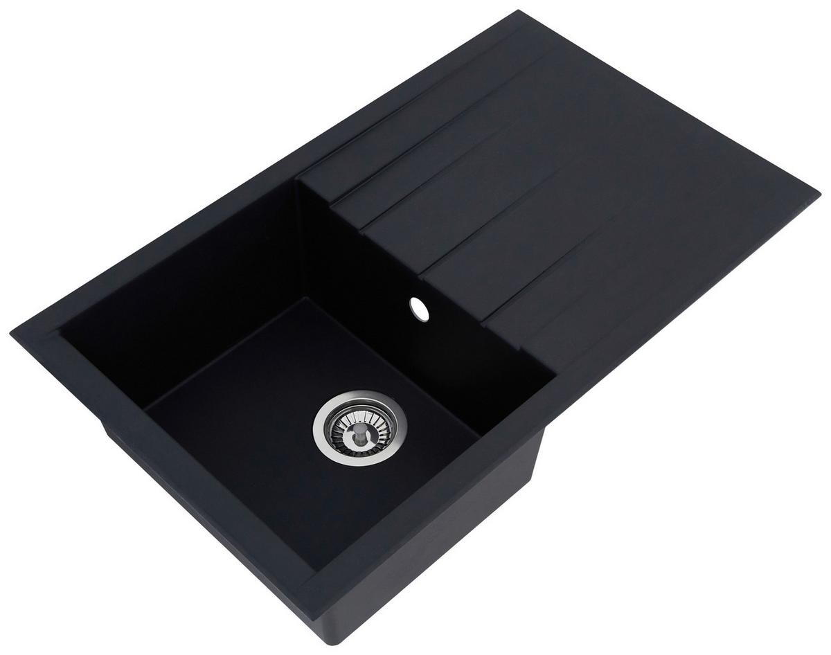 Spüle Respekta Houston Kunststein Bxt: 80x50 Cm - Schwarz, Trend, Glas/Kunststoff (80/21/50cm) - Respekta