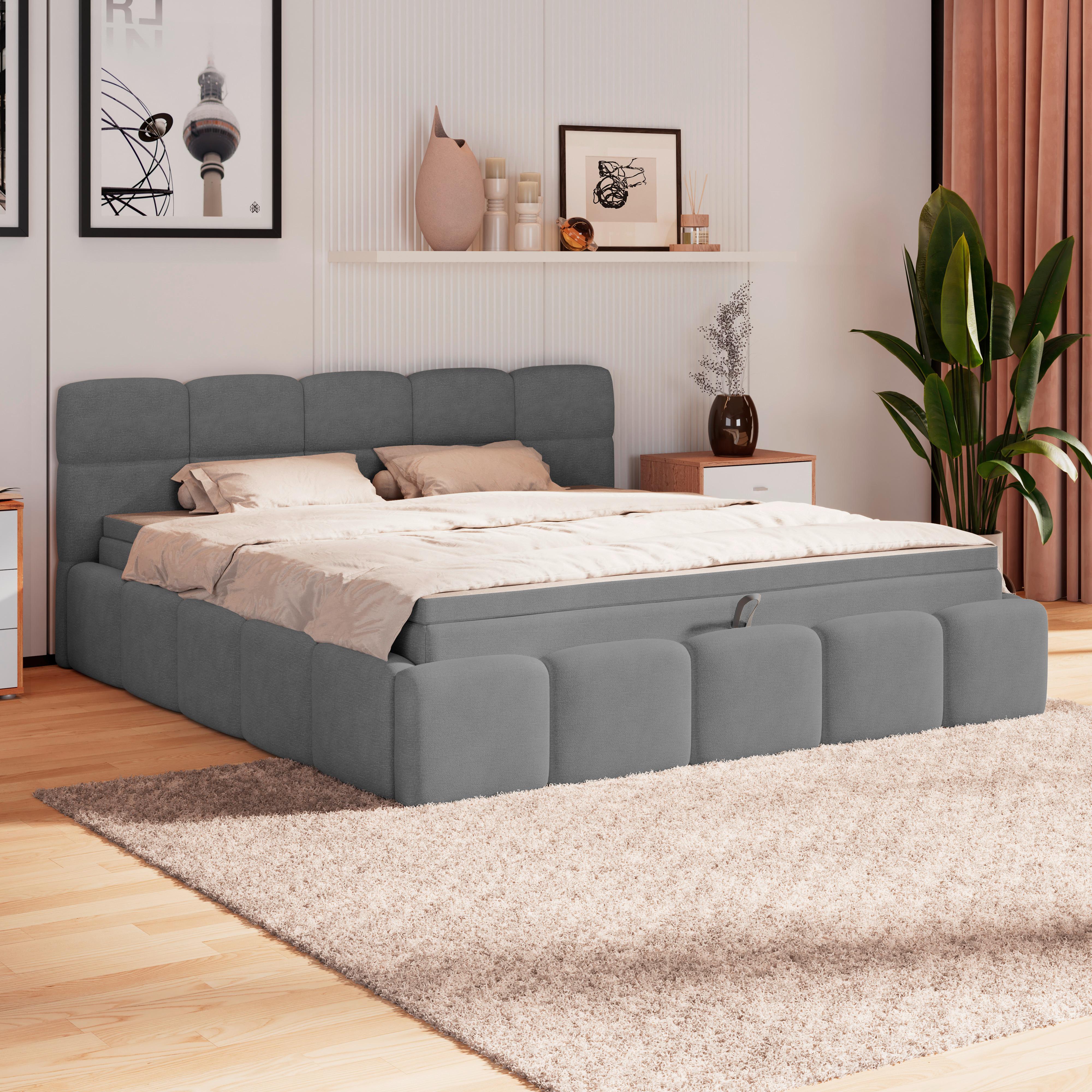 Polsterbett Noe Anthrazit, Lf: 160x200 cm - Anthrazit/Schwarz, Trend, Textil/Metall (160/200cm)