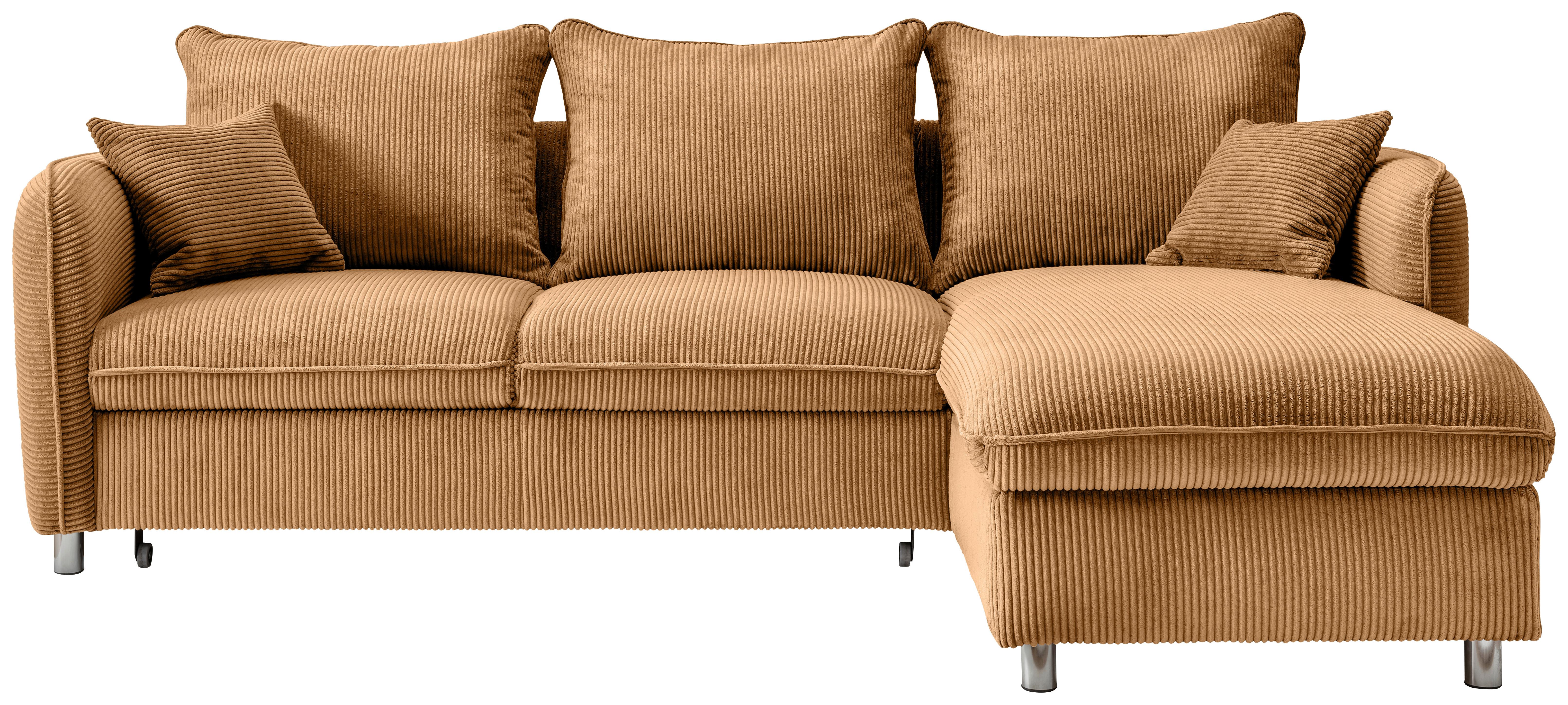 Eckschlafsofa Lauritio Goldfarben S: 254x160 cm - Chromfarben/Goldfarben, MODERN, Textil (254/160cm) - Livetastic