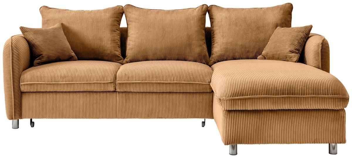 Eckschlafsofa Lauritio Goldfarben S: 254x160 cm - Chromfarben/Goldfarben, MODERN, Textil (254/160cm) - Livetastic