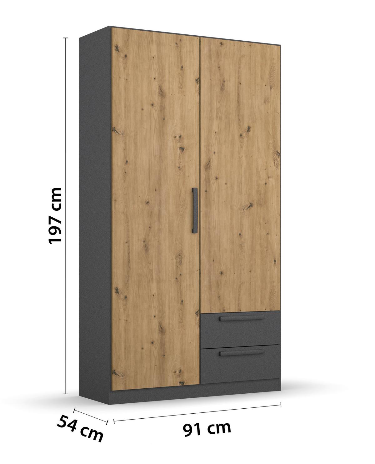 Drehtürenschrank Style-Up Eiche Artisan/Grau B: 91cm - Eiche Artisan/Grau, MODERN, Holzwerkstoff (91/197/54cm) - Rauch Möbel