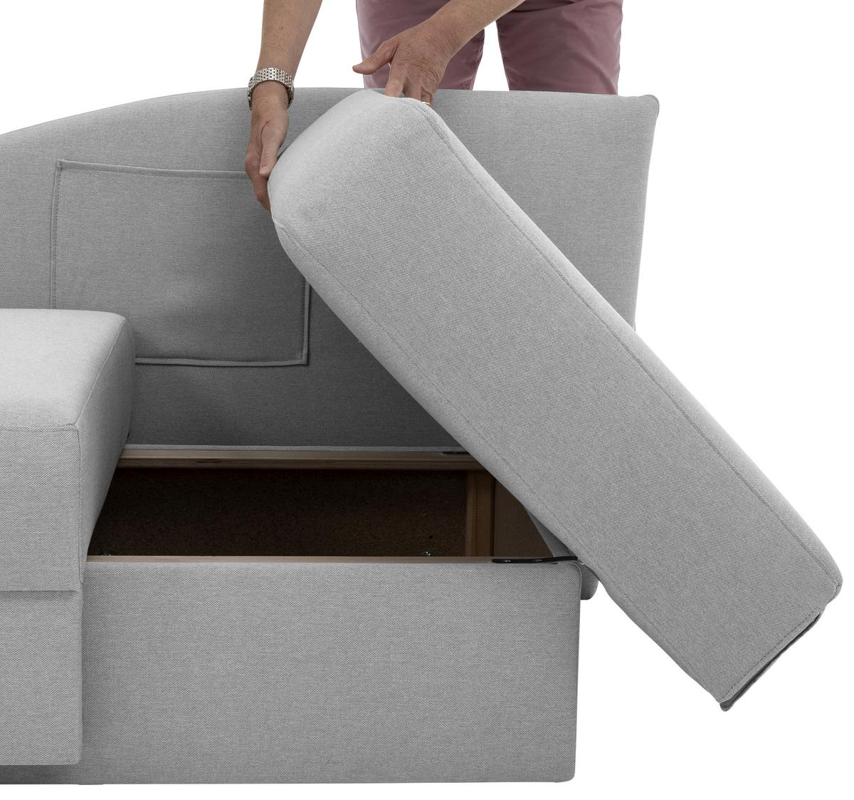Recamiere Tobi L: 154cm Links Hellgrau mit Bettkasten - Hellgrau, Design, Textil (154/86/93cm) - Max Winzer