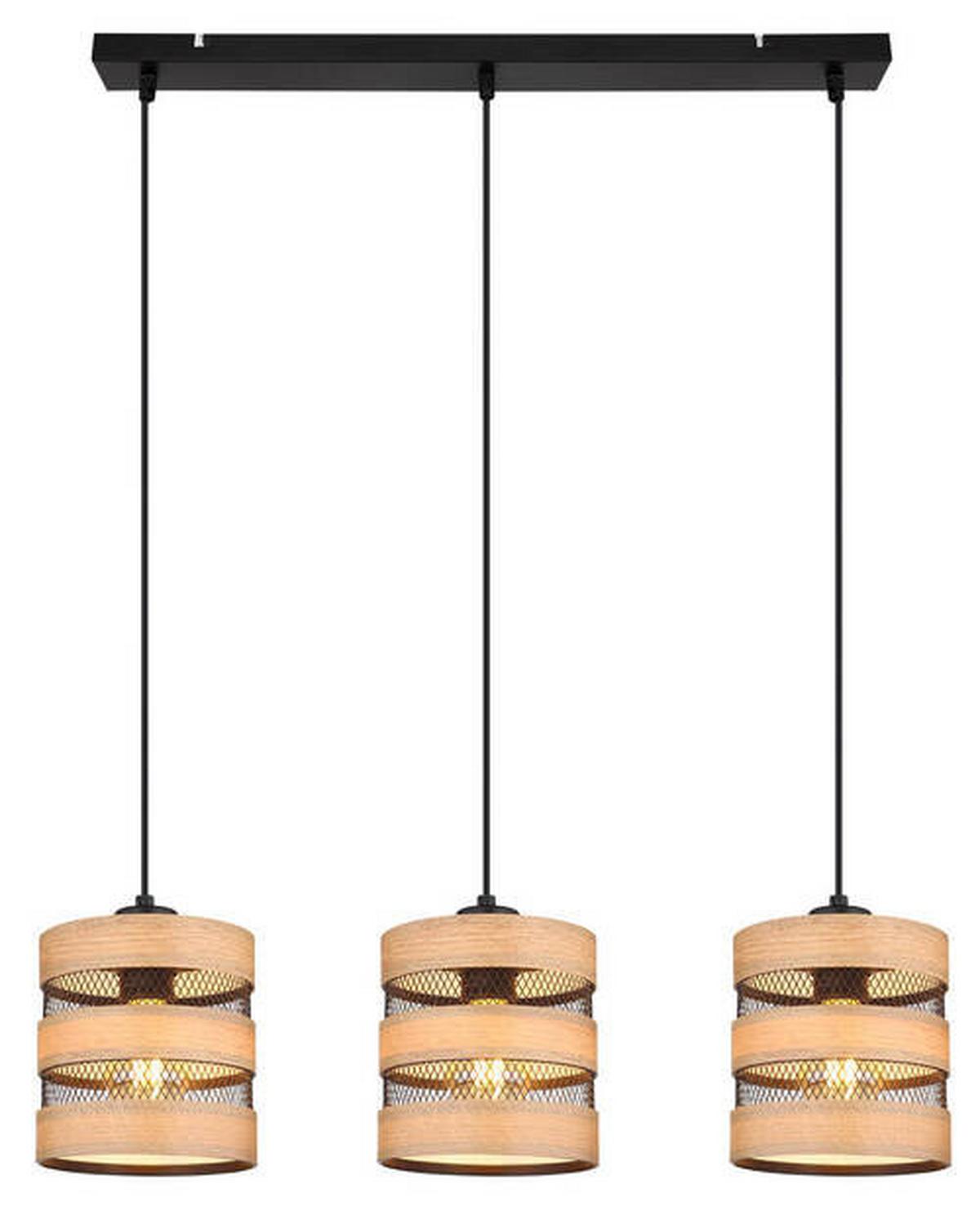 Hängeleuchte 15650-3h - Dunkelbraun/Schwarz, Design, Holz/Holzwerkstoff (75/18/120cm) - Globo
