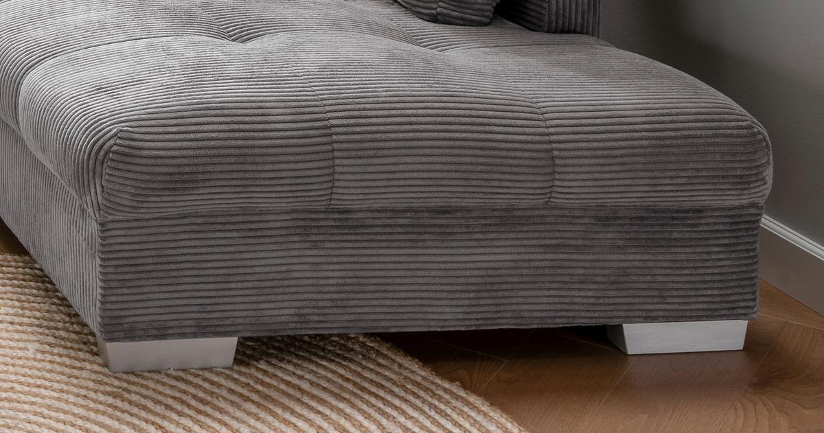 Ecksofa mit Schlaffunktion Alvito Grau Kord - Silberfarben/Grau, Design, Textil (298/202cm) - MID.YOU