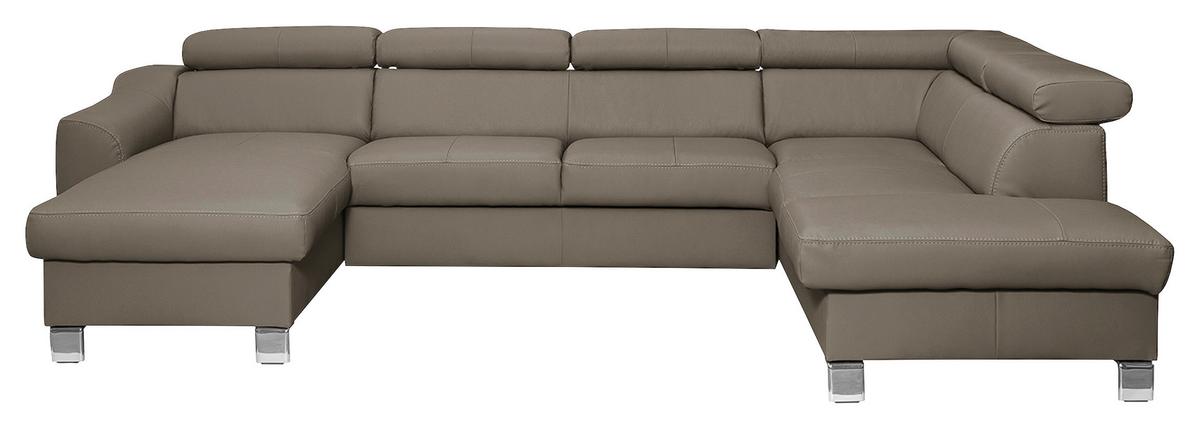 Wohnlandschaft Aspen Taupe U-Form: 175 Cm - Taupe/Chromfarben, Design, Leder/Textil (175/315/208cm) - Livetastic