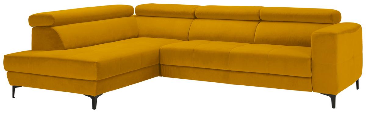 Rohová sedačka EMMA, levá, žlutá,op.hl.,USB,el.výsuv - černá/žlutá, Moderní, textil (210/301cm) - Premium Living