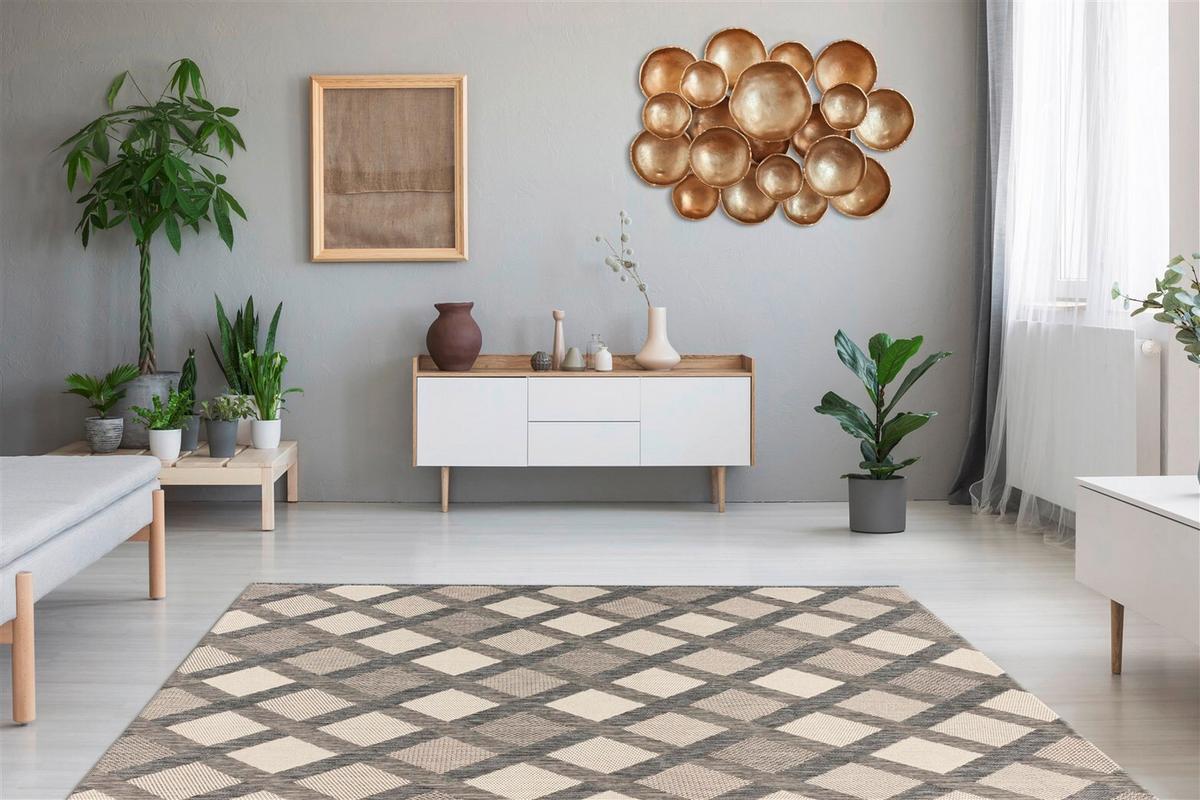 Flachwebteppich Splash 800 Weiß, 200x290 cm - Creme/Grau, KONVENTIONELL (200/290cm)