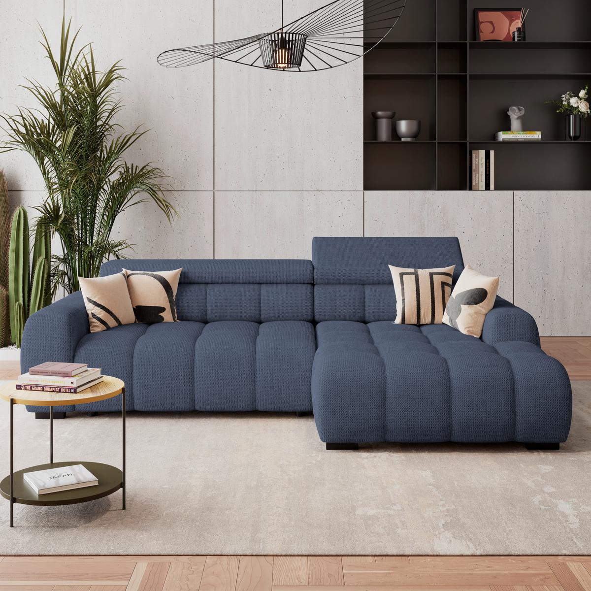 Ecksofa Fargo S Blau, B: 285 Cm - Blau/Schwarz, Trend, Textil (285/168cm)