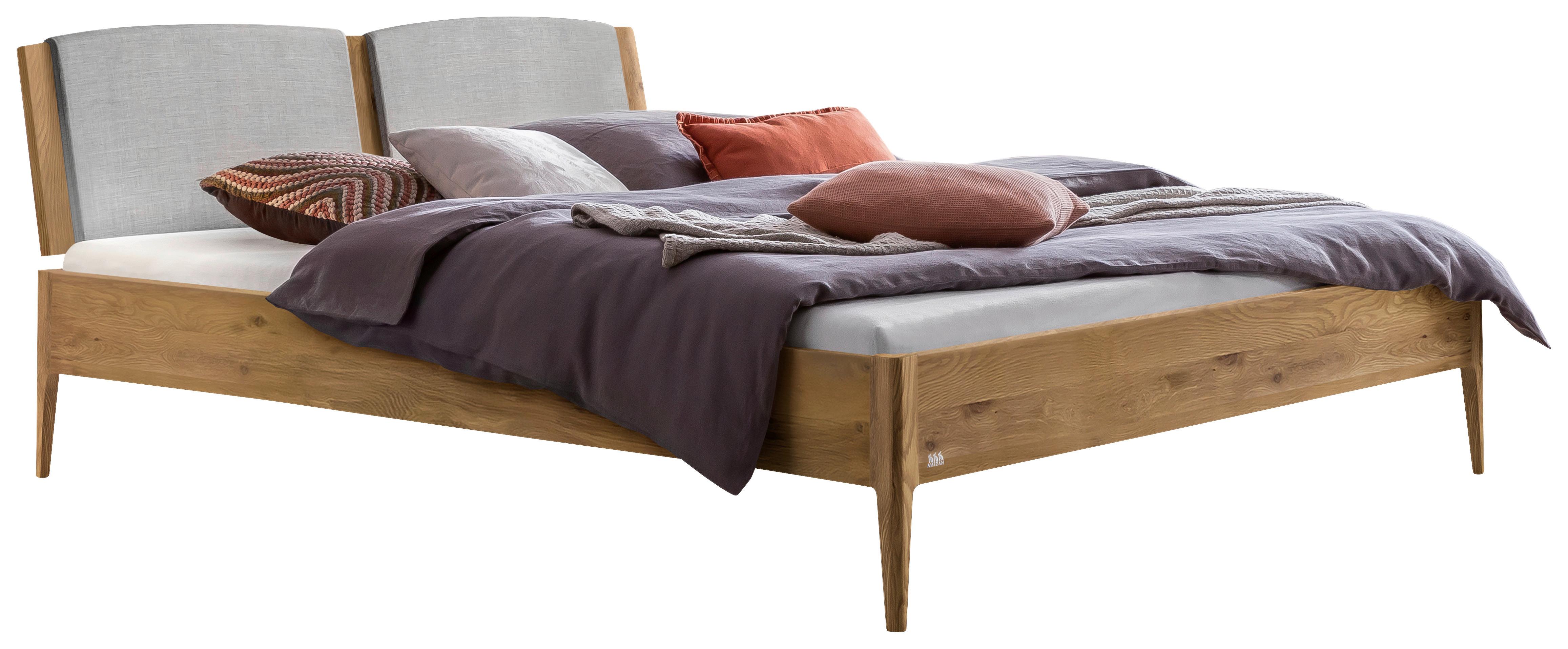 Bett Pistoia Wildeiche 140x200 Cm - Wildeiche/Hellgrau, KONVENTIONELL, Holz/Textil (140/200cm) - Hasena