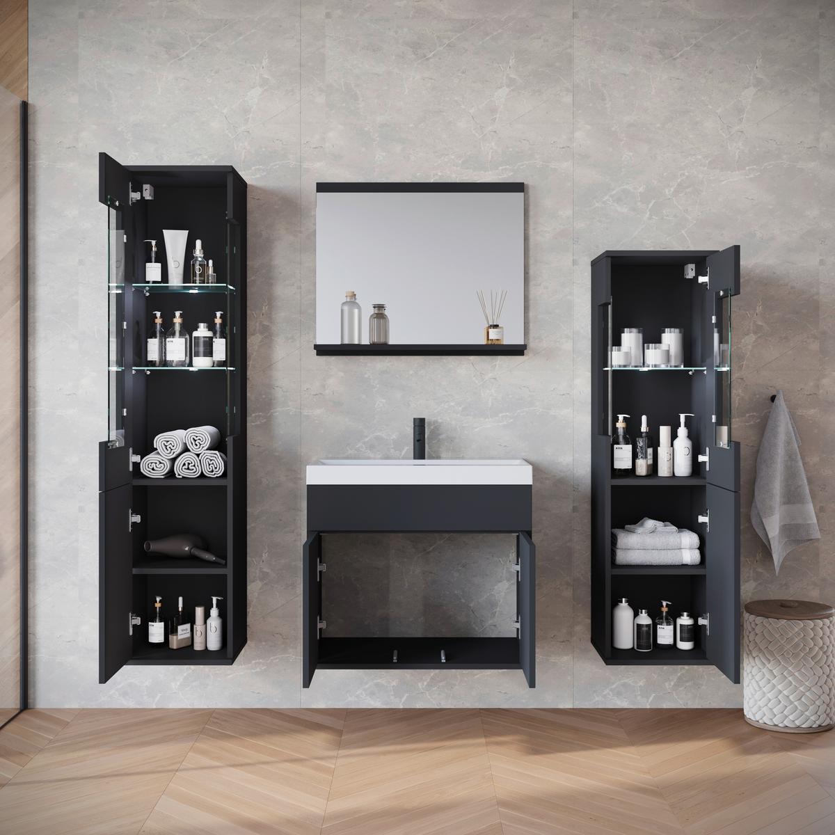 Badezimmer Narobi Schwarz B: 120,4 cm - Schwarz/Weiß, Trend, Glas/Keramik (120,4cm) - P & B